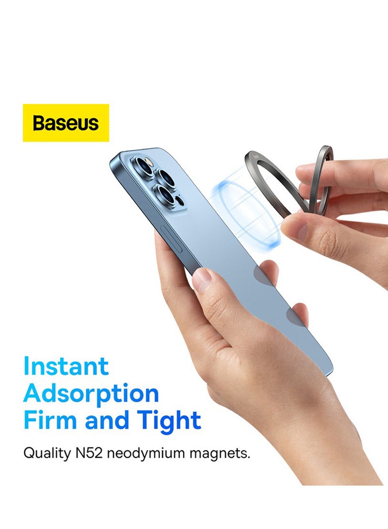 Baseus Magnetic Metal Ring Holder For iPhone Stylish And Secure Finger Grip Stand Compatible With iPhone 12 13 14 15 Series Pro Pro Max Mini Easy To Attach Holder Made For MagSafe Accessory Grey  - Image 3