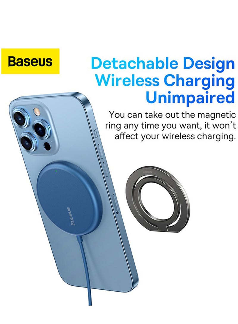 Baseus Magnetic Metal Ring Holder For iPhone Stylish And Secure Finger Grip Stand Compatible With iPhone 12 13 14 15 Series Pro Pro Max Mini Easy To Attach Holder Made For MagSafe Accessory Grey  - Image 4