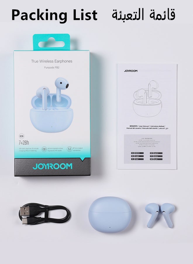 JOYROOM - FB2 Bluetooth 5.3 Headphones 65ms Low Latency IPX5 Waterproof DNS Call Enhancement Instant Flash Charge Hifi True Wireless Earbuds Suitable for Men Women Earphones with Charging Box Blue - Image 1