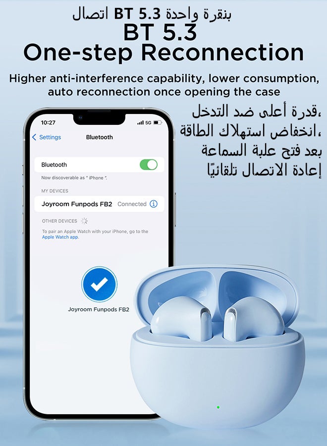 JOYROOM - FB2 Bluetooth 5.3 Headphones 65ms Low Latency IPX5 Waterproof DNS Call Enhancement Instant Flash Charge Hifi True Wireless Earbuds Suitable for Men Women Earphones with Charging Box Blue - Image 1