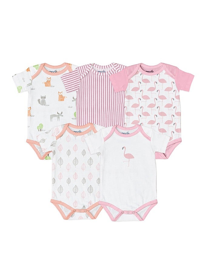 Moon Organic Baby Girls Body Suit Set Of 5 For 6-9 Months Pink - Image 1