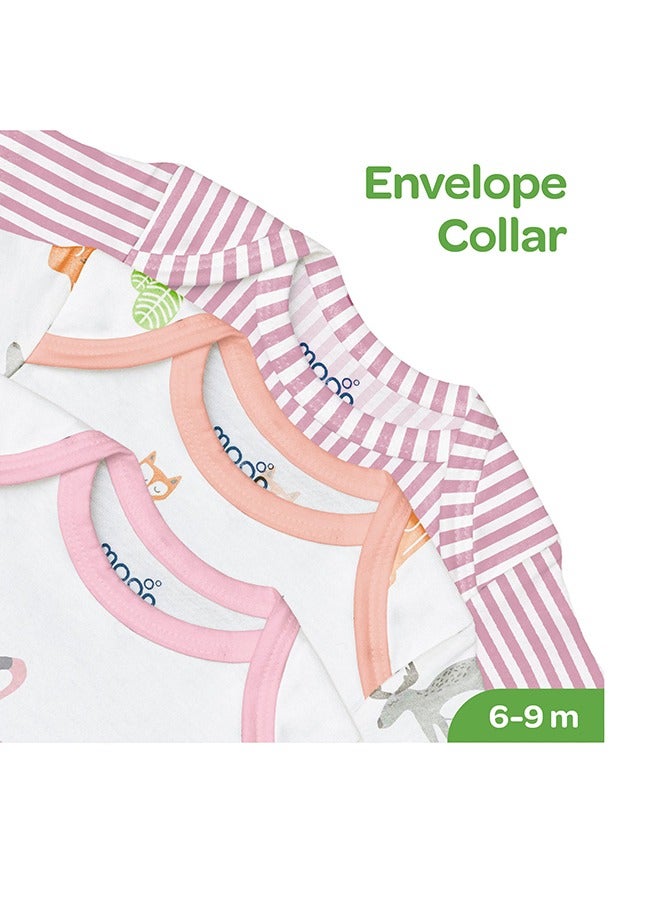 Moon Organic Baby Girls Body Suit Set Of 5 For 6-9 Months Pink - Image 4
