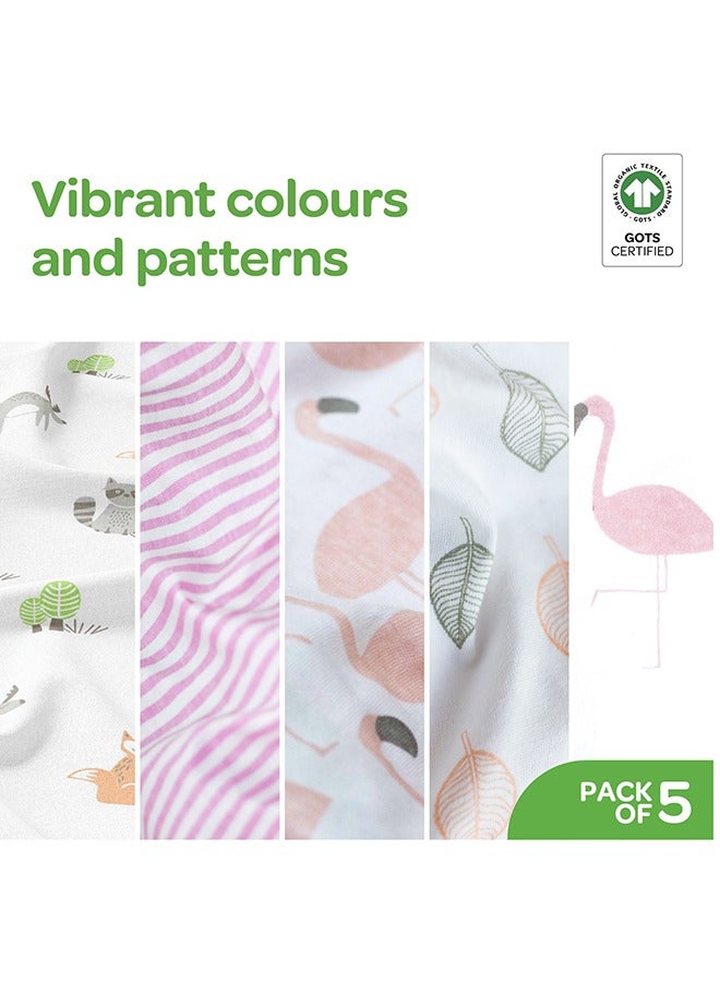 Moon Organic Baby Girls Body Suit Set Of 5 For 6-9 Months Pink - Image 3