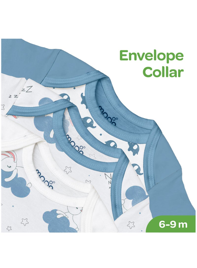 Moon Organic Baby Boys Body Suit Set Of 5 For 6-9 Months Blue - Image 4