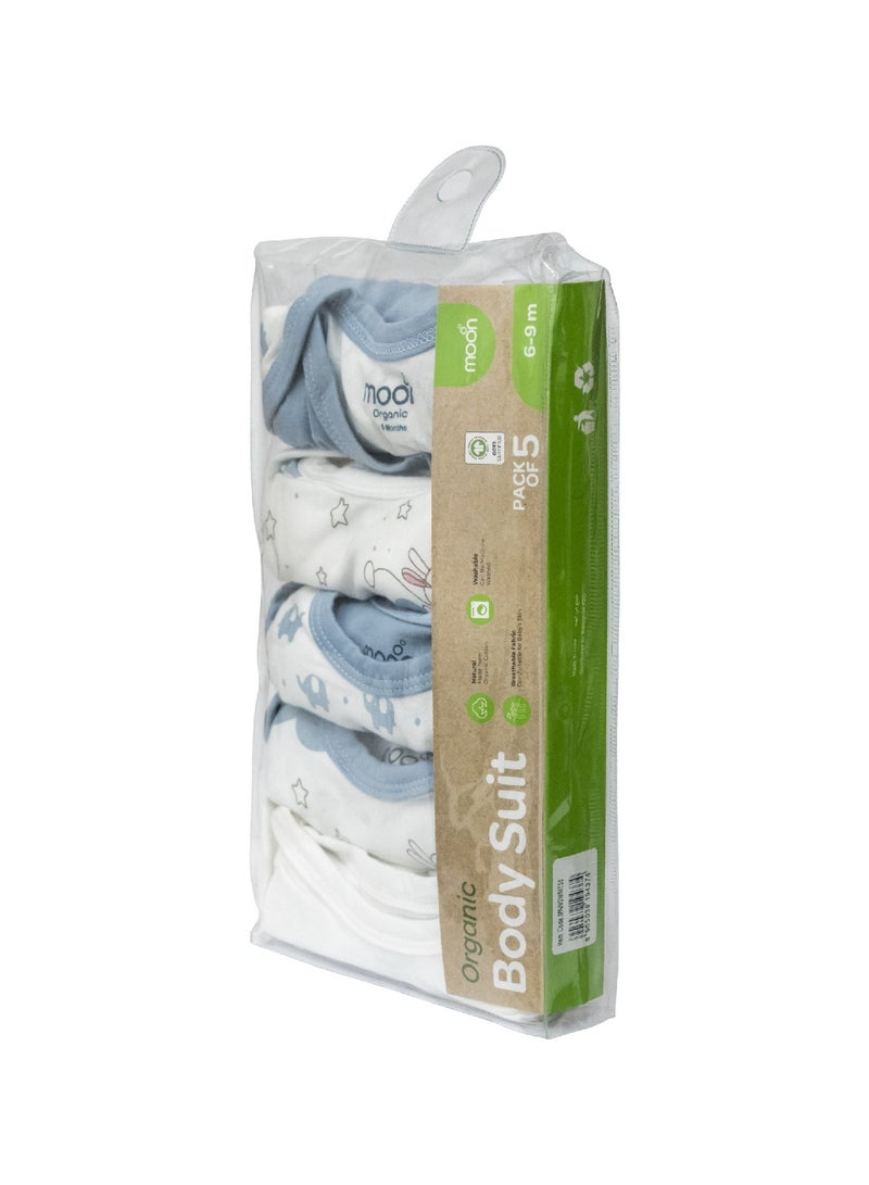 Moon Organic Baby Boys Body Suit Set Of 5 For 6-9 Months Blue - Image 5