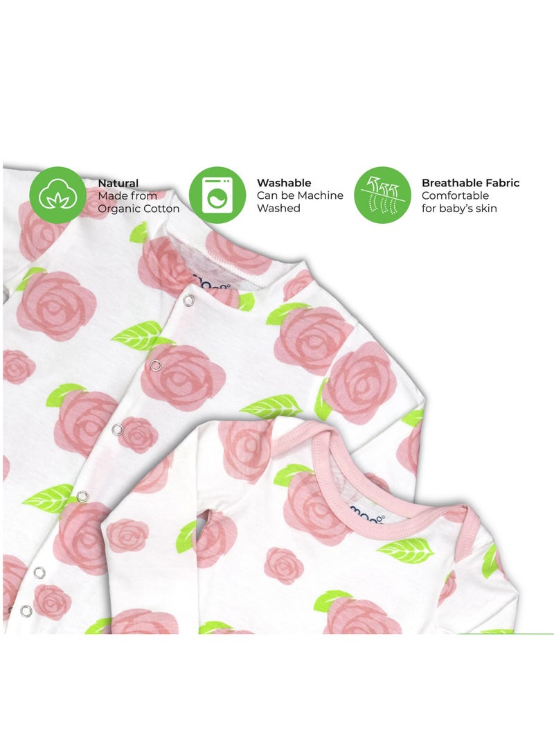 Moon Organic Baby 3 In 1 Gift Set Romper Body Suit Jogger For 0-3 Months Rose Print  - Image 5