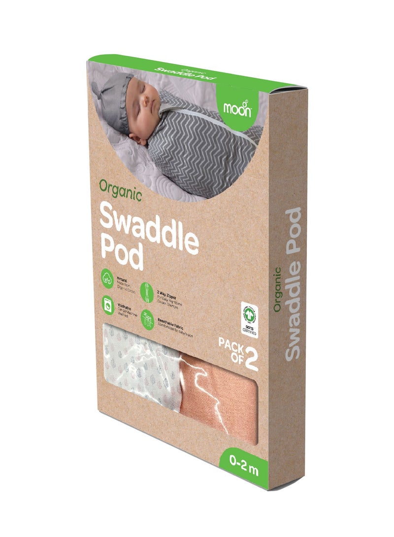 Moon Swaddle Pods With Beanie Pack Of 2 Front Two Way Zippered Orange And Forest Print - Image 5