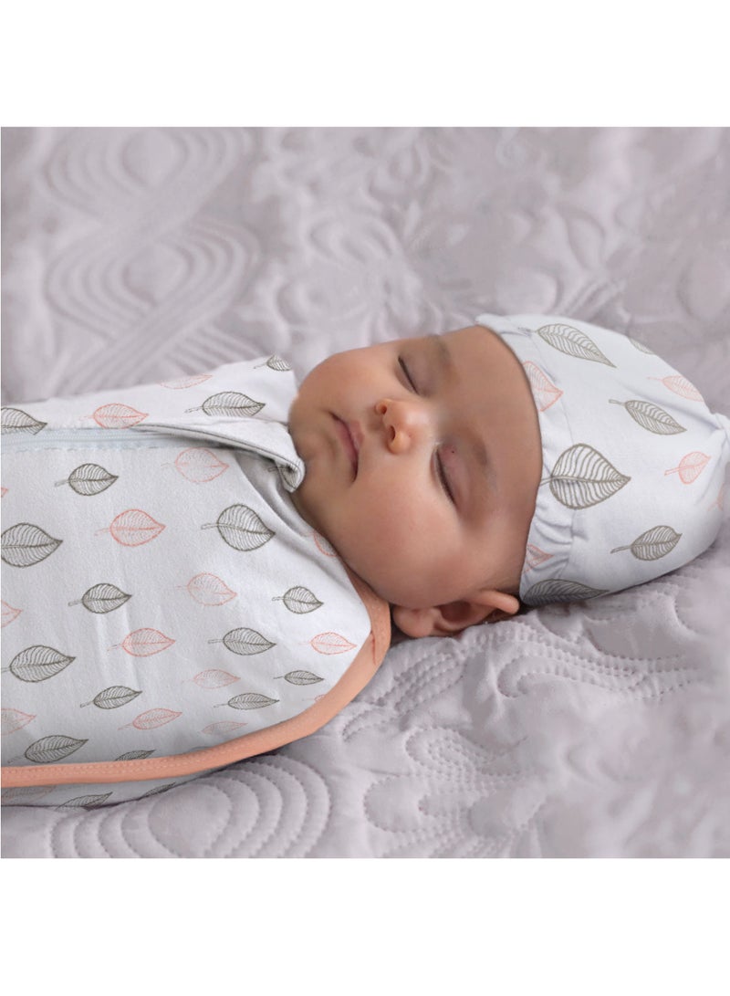 Moon Swaddle Pods With Beanie Pack Of 2 Front Two Way Zippered Orange And Forest Print - Image 2