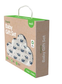 Moon Organic Baby Gift Set Of 7 Rompers Swaddle Bibs Hat Mitten Set For 3-6 Months Blue  - Image 5