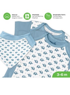 Moon Organic Baby Gift Set Of 7 Rompers Swaddle Bibs Hat Mitten Set For 3-6 Months Blue  - Image 3