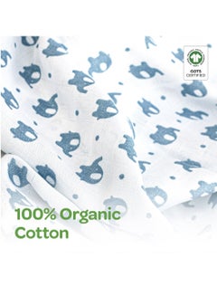 Moon Organic Baby Gift Set Of 7 Rompers Swaddle Bibs Hat Mitten Set For 3-6 Months Blue  - Image 4
