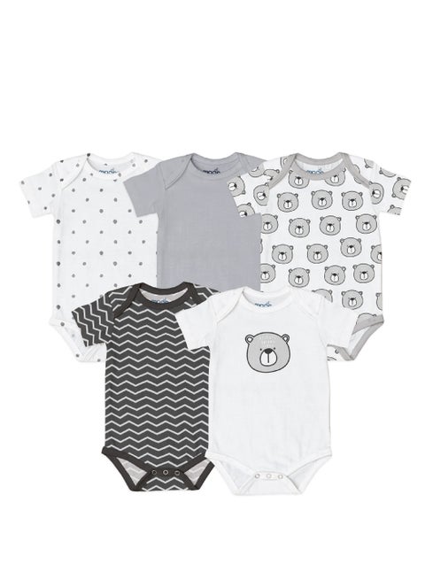 Organic Baby Body Suit Set Of 5 Unisex For 6-9 Months Grey
