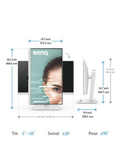 BenQ 27-Inch Productivity Monitor 1440p | IPS| Eye-Care Tech | 99% sRGB | Brightness Intelligence Gen2 | Noise-Cancelling Mic & Speakers | Ergonomic | USB-C (65W) GW2790QT White  - Image 4