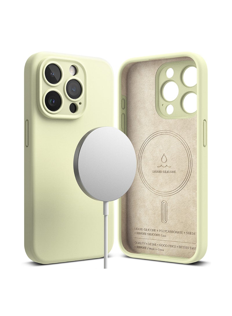 Ringke Silicone Magnetic Compatible With iPhone 15 Pro Max Case Powerful Magnet 3-Layer Liquid Silicone Long Lasting Silky Feel Anti-Fingerprint Back Cover Sunny Lime Sunny Lime - Image 1