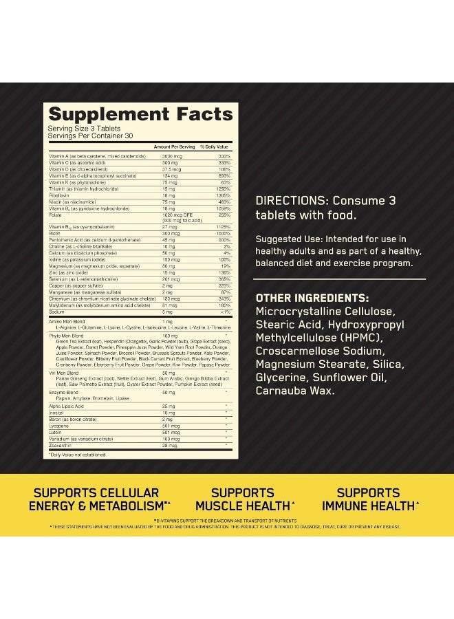 Optimum Nutrition Opti-Men, Vitamin C, Zinc and Vitamin D, E, B12 for Immune Support Mens Daily Multivitamin Supplement - 90 Count - Image 2