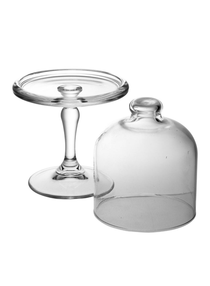 Pasabahce Mini Patisserie Footed Glass Plate & Dome  20 cm Height 10 cm Dia Clear  - Image 2