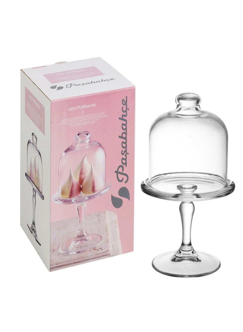 Pasabahce Mini Patisserie Footed Glass Plate & Dome  20 cm Height 10 cm Dia Clear  - Image 4