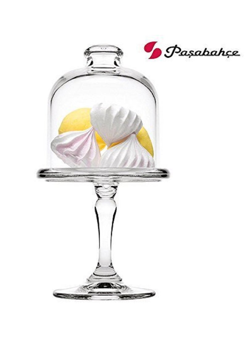 Pasabahce Mini Patisserie Footed Glass Plate & Dome  20 cm Height 10 cm Dia Clear  - Image 5