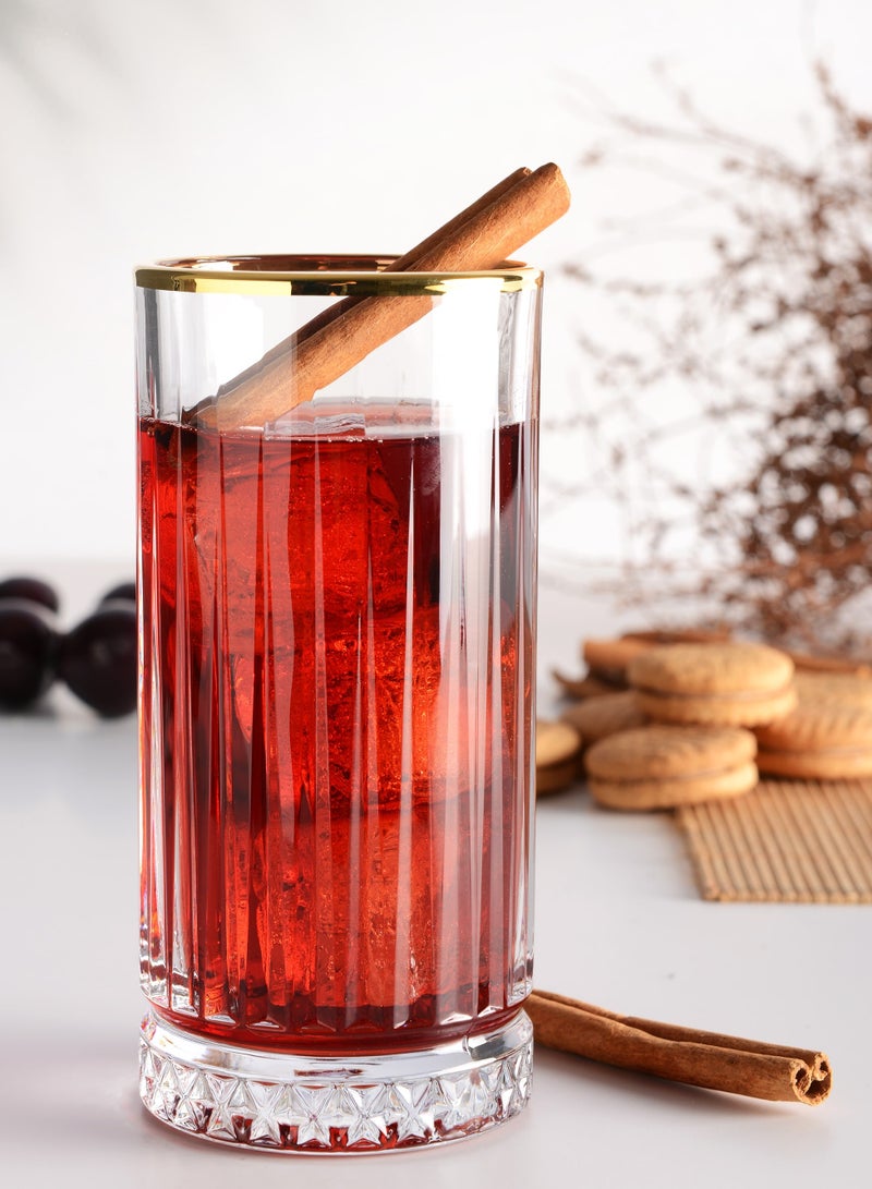 باساباتشي طقم كؤوس شرب طويلة إليسيا ذات اللمسة الذهبية 4 قطع سعة 365 مل - Image 2