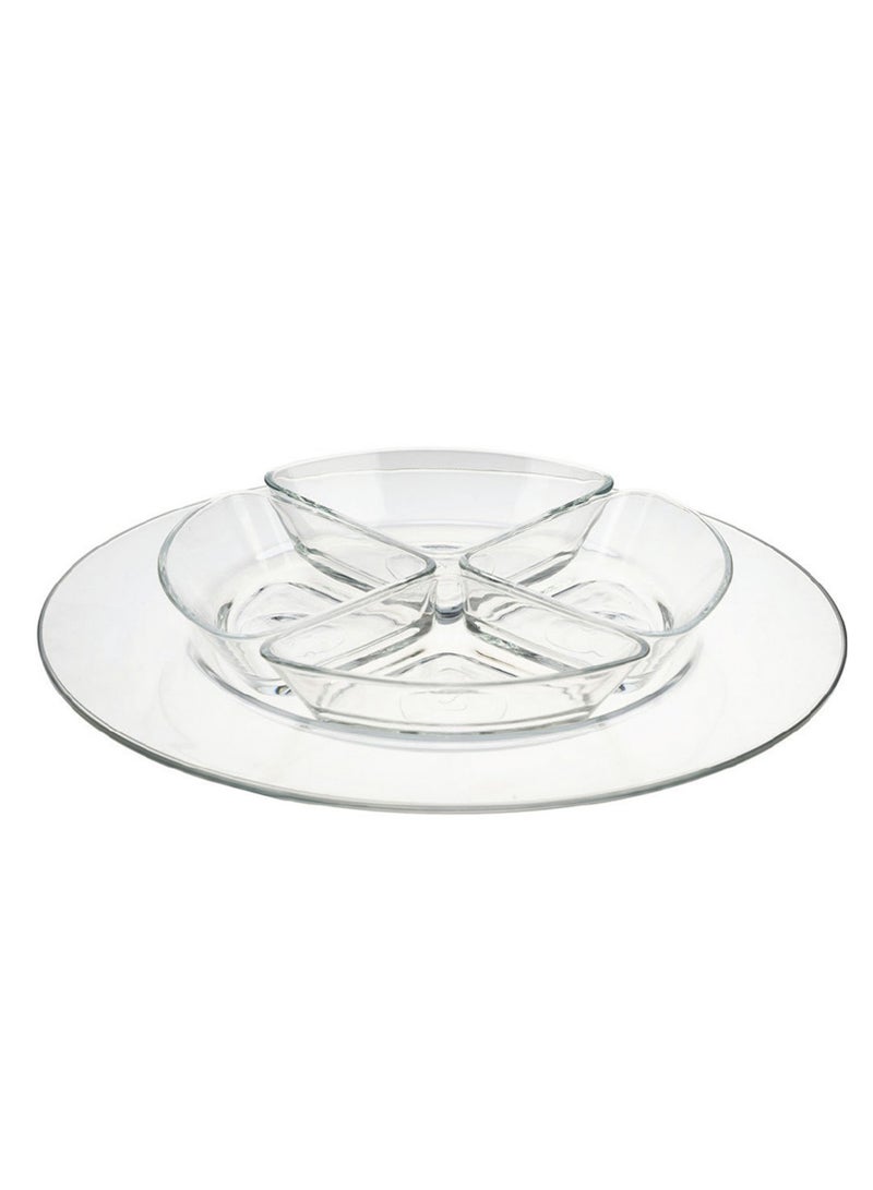 باساباتشي طقم خدمة زجاجي آرتي مكون من 5 قطع، طبق كبير 35 سم و4 سلطانيات مثلثة - Image 1