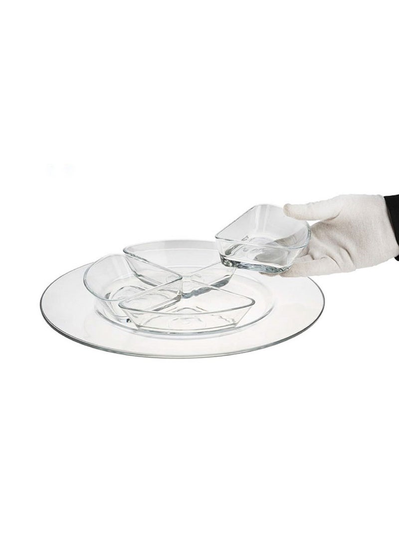 باساباتشي طقم خدمة زجاجي آرتي مكون من 5 قطع، طبق كبير 35 سم و4 سلطانيات مثلثة - Image 4