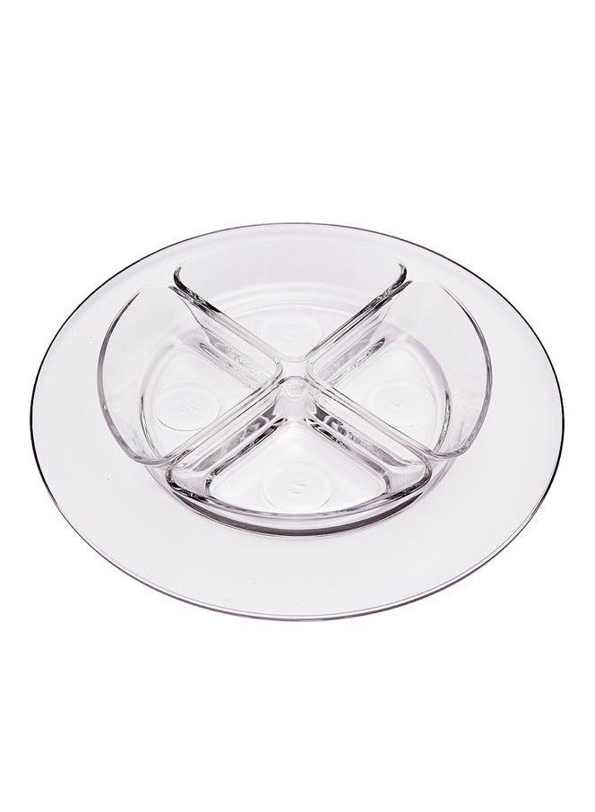 باساباتشي طقم خدمة زجاجي آرتي مكون من 5 قطع، طبق كبير 35 سم و4 سلطانيات مثلثة - Image 2