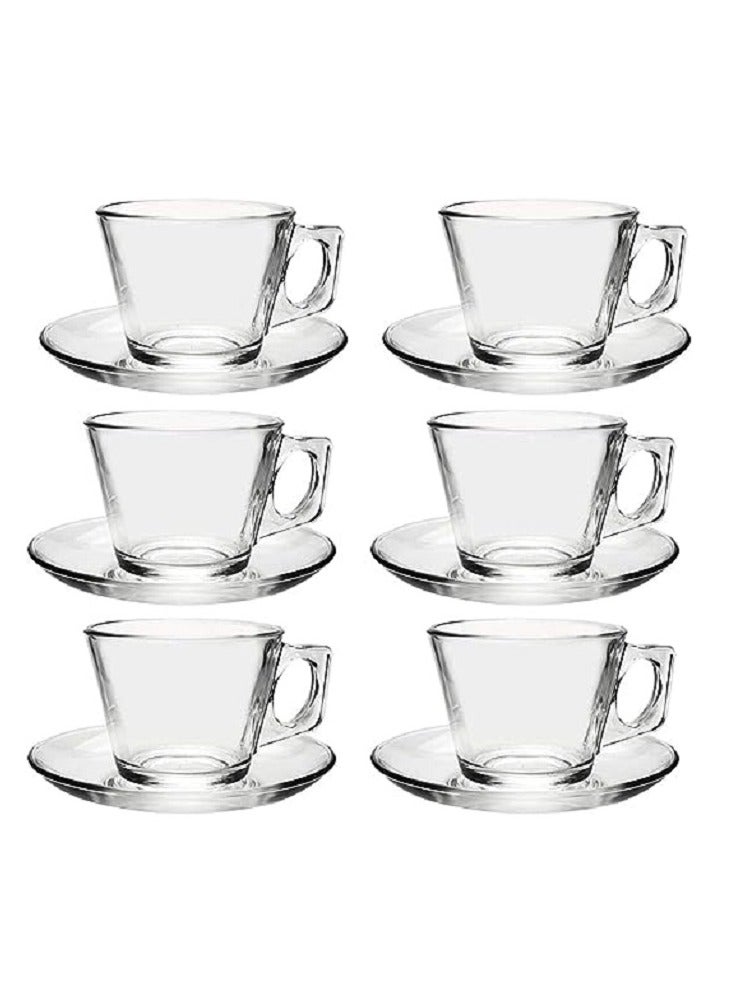 Pasabahce 12-Piece Vela Cup Set 6 Cups & 6 Saucers 195 ml Clear - Image 1