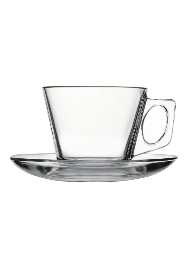 Pasabahce 12-Piece Vela Cup Set 6 Cups & 6 Saucers 195 ml Clear - Image 2