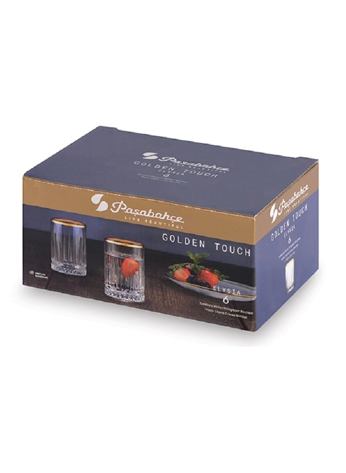 Pasabahce 6-Piece Elysia Golden Touch Shot Tumbler Set 110 ml Clear/Gold  - Image 5