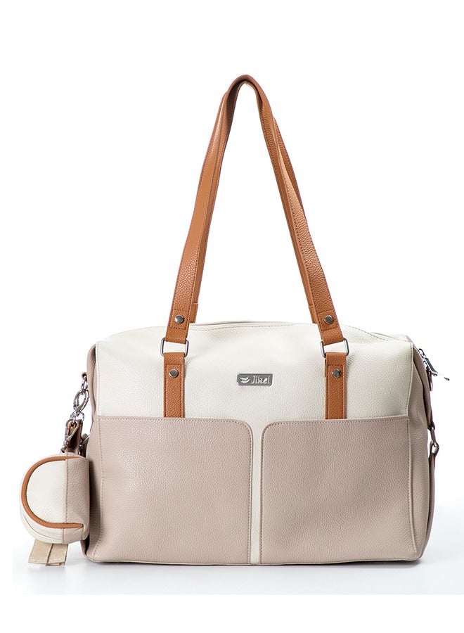 Jikel Diaper Bag With Changing Mat, Insulated Pacifier And Bottle Storage - Beige - Image 5