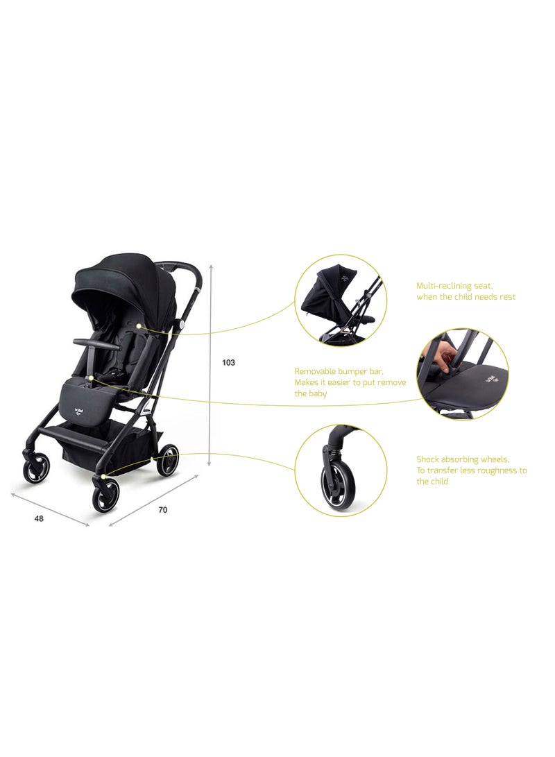 Jikel - Jikel Life 360 Compact Stroller With Reversible Seat, Cabin Friendly - Yellow - Image 1
