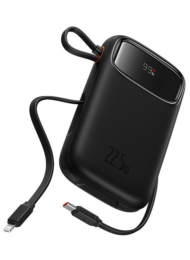 Baseus - 10000 mAh Portable Charger Power Bank, Fast Charging Portable Phone Charger With Built-In Lightning And Usb-C Output Cable, Led Display Battery Pack For Iphone Samsung Android Pixel Ipad Black - Image 1