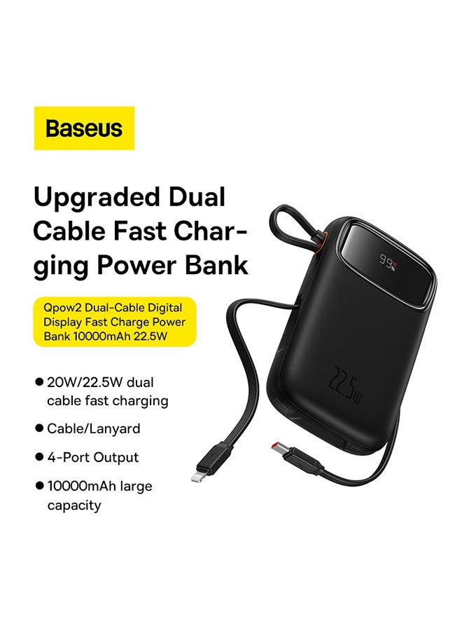 Baseus - 10000 mAh Portable Charger Power Bank, Fast Charging Portable Phone Charger With Built-In Lightning And Usb-C Output Cable, Led Display Battery Pack For Iphone Samsung Android Pixel Ipad Black - Image 1
