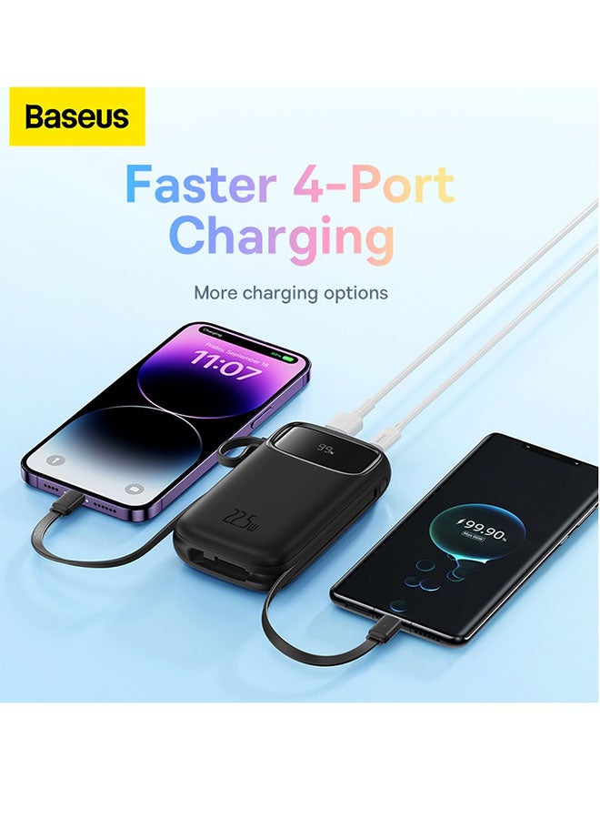 Baseus - 10000 mAh Portable Charger Power Bank, Fast Charging Portable Phone Charger With Built-In Lightning And Usb-C Output Cable, Led Display Battery Pack For Iphone Samsung Android Pixel Ipad Black - Image 1