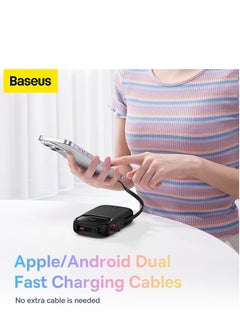 Baseus 10000 mAh Portable Charger Power Bank, Fast Charging Portable Phone Charger With Built-In Lightning And Usb-C Output Cable, Led Display Battery Pack For Iphone Samsung Android Pixel Ipad Black  - Image 2