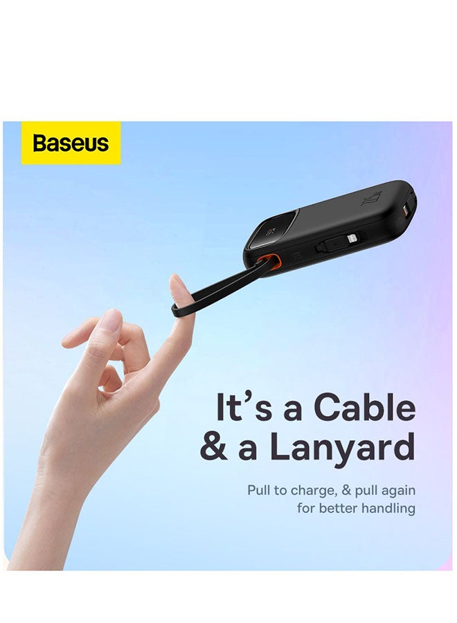 Baseus - 10000 mAh Portable Charger Power Bank, Fast Charging Portable Phone Charger With Built-In Lightning And Usb-C Output Cable, Led Display Battery Pack For Iphone Samsung Android Pixel Ipad Black - Image 1