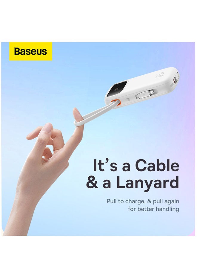 Baseus 10000 mAh Portable Charger Power Bank, Fast Charging Portable Phone Charger With Built-In Lightning And Usb-C Output Cable, Led Display Battery Pack For Iphone Samsung Android Pixel Ipad White  - Image 5