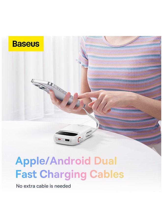 Baseus 10000 mAh Portable Charger Power Bank, Fast Charging Portable Phone Charger With Built-In Lightning And Usb-C Output Cable, Led Display Battery Pack For Iphone Samsung Android Pixel Ipad White  - Image 2