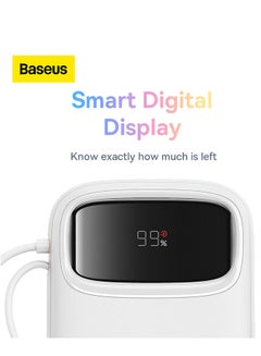 Baseus 10000 mAh Portable Charger Power Bank, Fast Charging Portable Phone Charger With Built-In Lightning And Usb-C Output Cable, Led Display Battery Pack For Iphone Samsung Android Pixel Ipad White  - Image 4