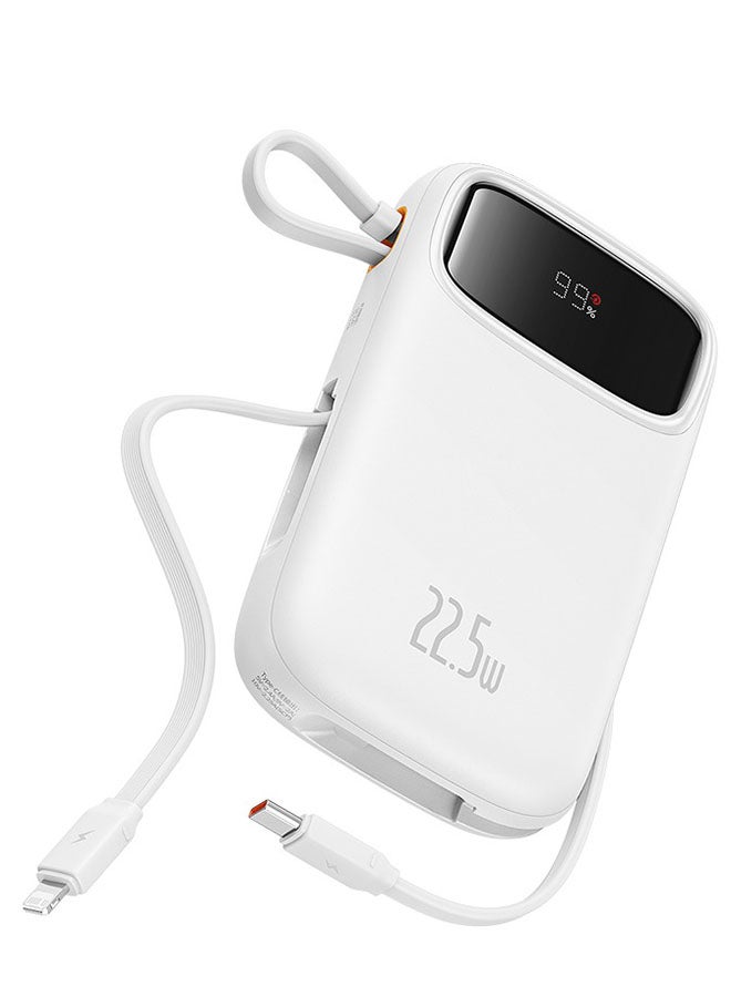 Baseus 10000 mAh Portable Charger Power Bank, Fast Charging Portable Phone Charger With Built-In Lightning And Usb-C Output Cable, Led Display Battery Pack For Iphone Samsung Android Pixel Ipad White  - Image 1
