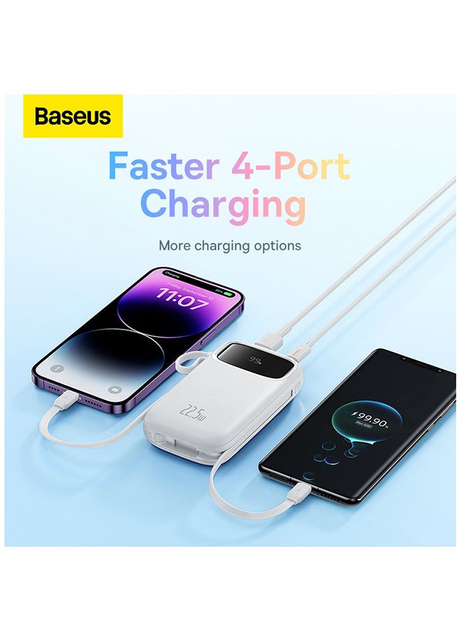 Baseus 10000 mAh Portable Charger Power Bank, Fast Charging Portable Phone Charger With Built-In Lightning And Usb-C Output Cable, Led Display Battery Pack For Iphone Samsung Android Pixel Ipad White  - Image 3