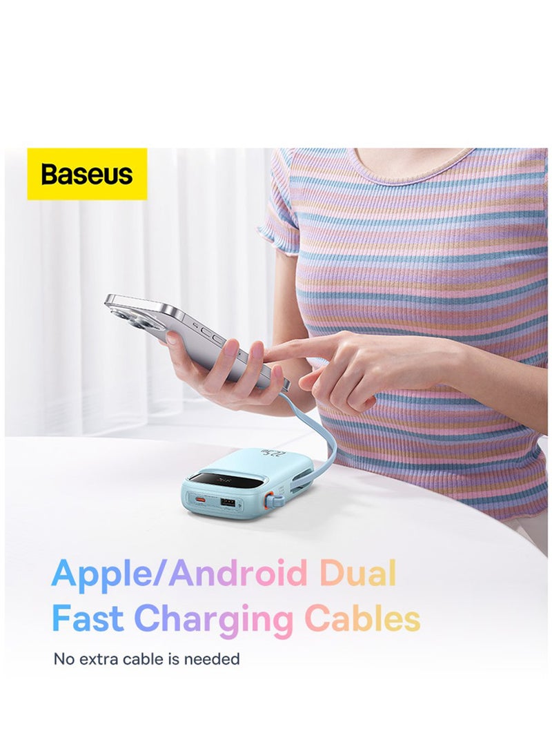 بيسوس Portable Charger Power Bank 22.5W 20000mAh Fast Charging Portable Phone Charger With Built In Lightning And USB C Output Cable LED Display Battery Pack For iPhone Samsung Android Pixel iPad Blue - Image 3