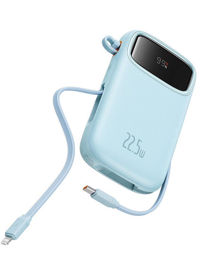 Baseus 10000 mAh Portable Charger Power Bank, 10000Mah Fast Charging Portable Phone Charger With Built-In Lightning And Usb-C Output Cable, Led Display Battery Pack For Iphone Samsung Android Pixel Ipad Blue  - Image 1