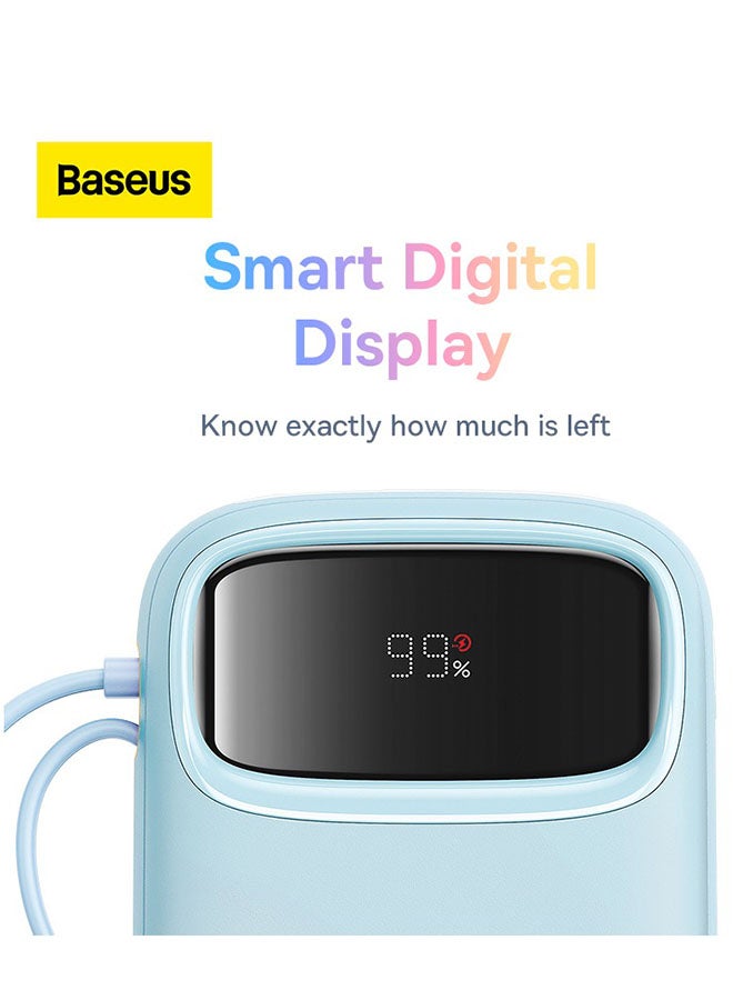 Baseus 10000 mAh Portable Charger Power Bank, 10000Mah Fast Charging Portable Phone Charger With Built-In Lightning And Usb-C Output Cable, Led Display Battery Pack For Iphone Samsung Android Pixel Ipad Blue  - Image 4
