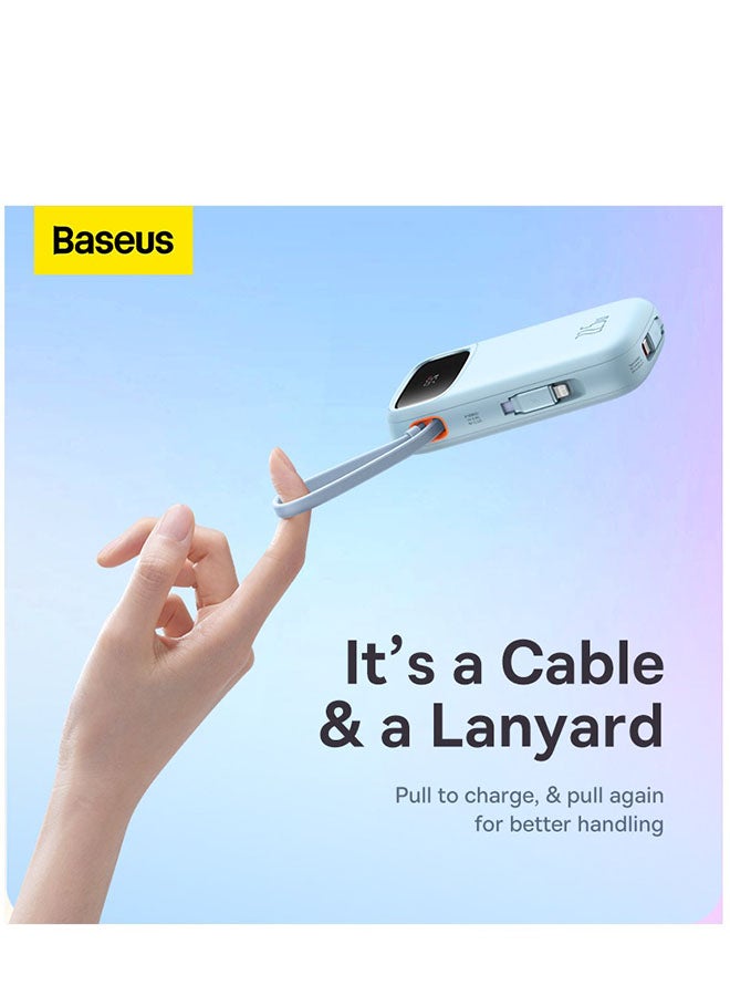Baseus 10000 mAh Portable Charger Power Bank, 10000Mah Fast Charging Portable Phone Charger With Built-In Lightning And Usb-C Output Cable, Led Display Battery Pack For Iphone Samsung Android Pixel Ipad Blue  - Image 5