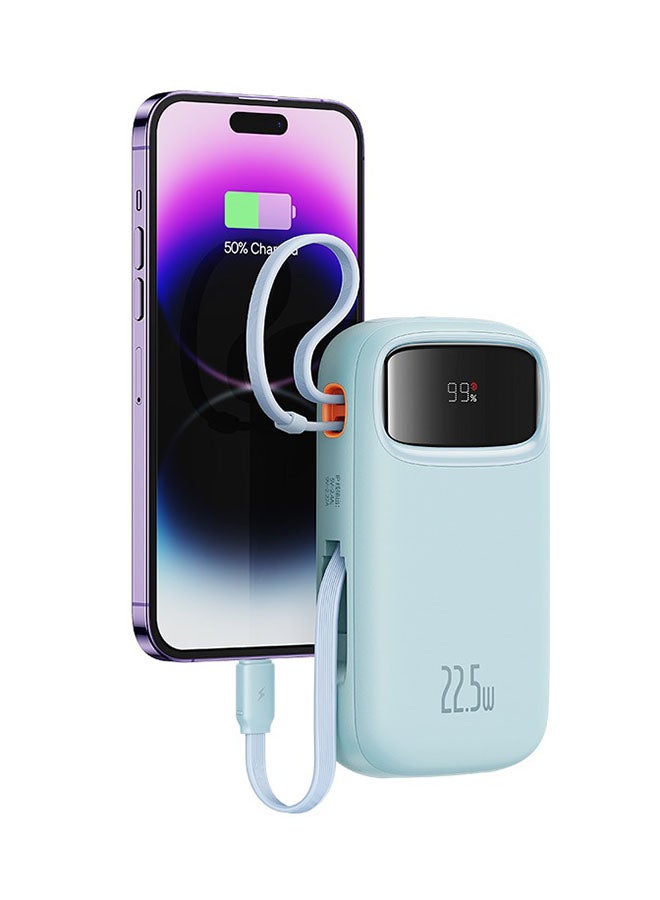 Baseus - 10000 mAh Portable Charger Power Bank, 10000Mah Fast Charging Portable Phone Charger With Built-In Lightning And Usb-C Output Cable, Led Display Battery Pack For Iphone Samsung Android Pixel Ipad Blue - Image 1