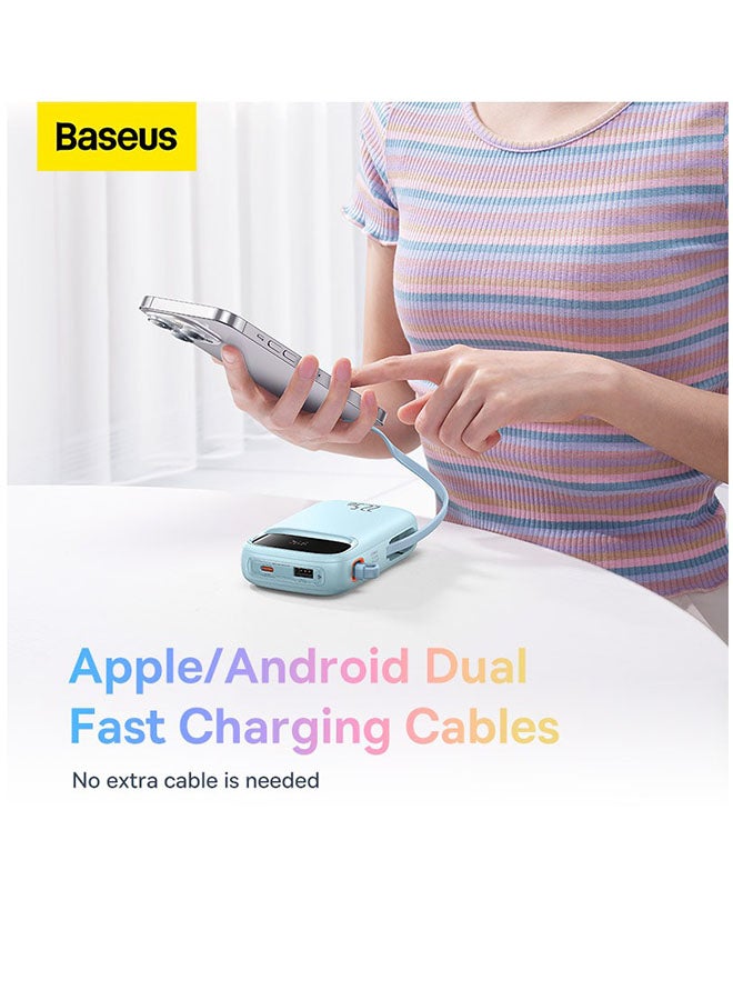 Baseus 10000 mAh Portable Charger Power Bank, 10000Mah Fast Charging Portable Phone Charger With Built-In Lightning And Usb-C Output Cable, Led Display Battery Pack For Iphone Samsung Android Pixel Ipad Blue  - Image 2