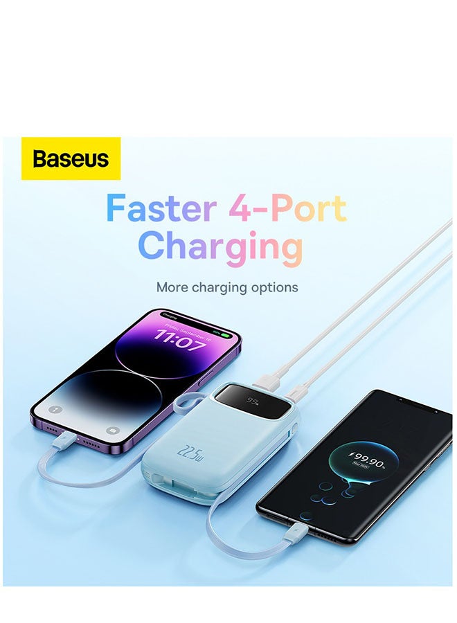Baseus 10000 mAh Portable Charger Power Bank, 10000Mah Fast Charging Portable Phone Charger With Built-In Lightning And Usb-C Output Cable, Led Display Battery Pack For Iphone Samsung Android Pixel Ipad Blue  - Image 3