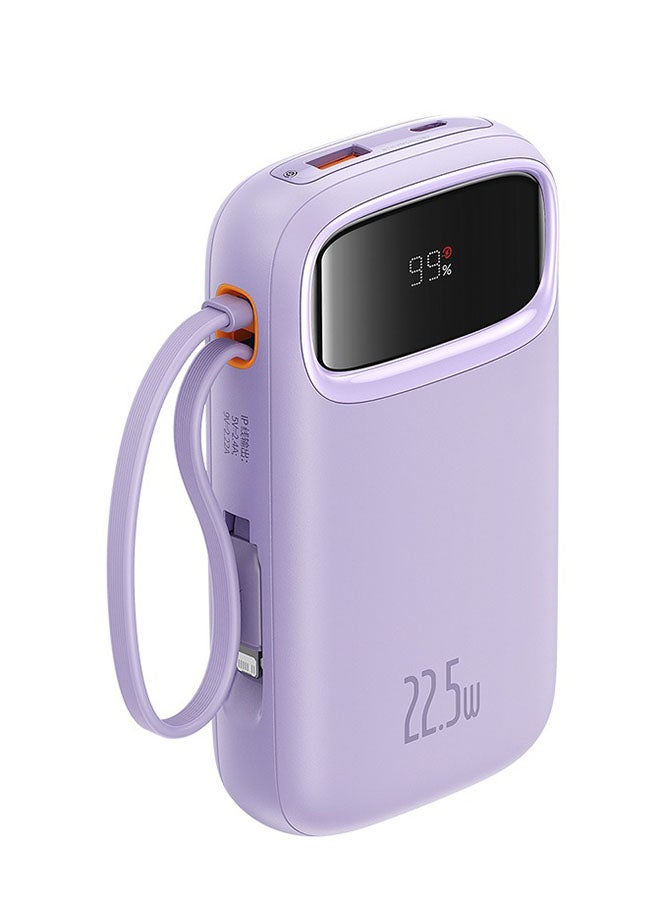 Baseus - 10000 mAh Portable Charger Power Bank, Fast Charging Portable Phone Charger With Built-In Lightning And Usb-C Output Cable, Led Display Battery Pack For Iphone Samsung Android Pixel Ipad Purple - Image 1