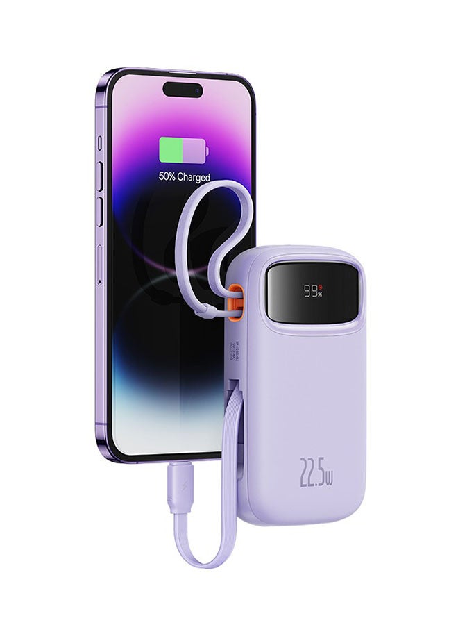 Baseus - 10000 mAh Portable Charger Power Bank, Fast Charging Portable Phone Charger With Built-In Lightning And Usb-C Output Cable, Led Display Battery Pack For Iphone Samsung Android Pixel Ipad Purple - Image 1